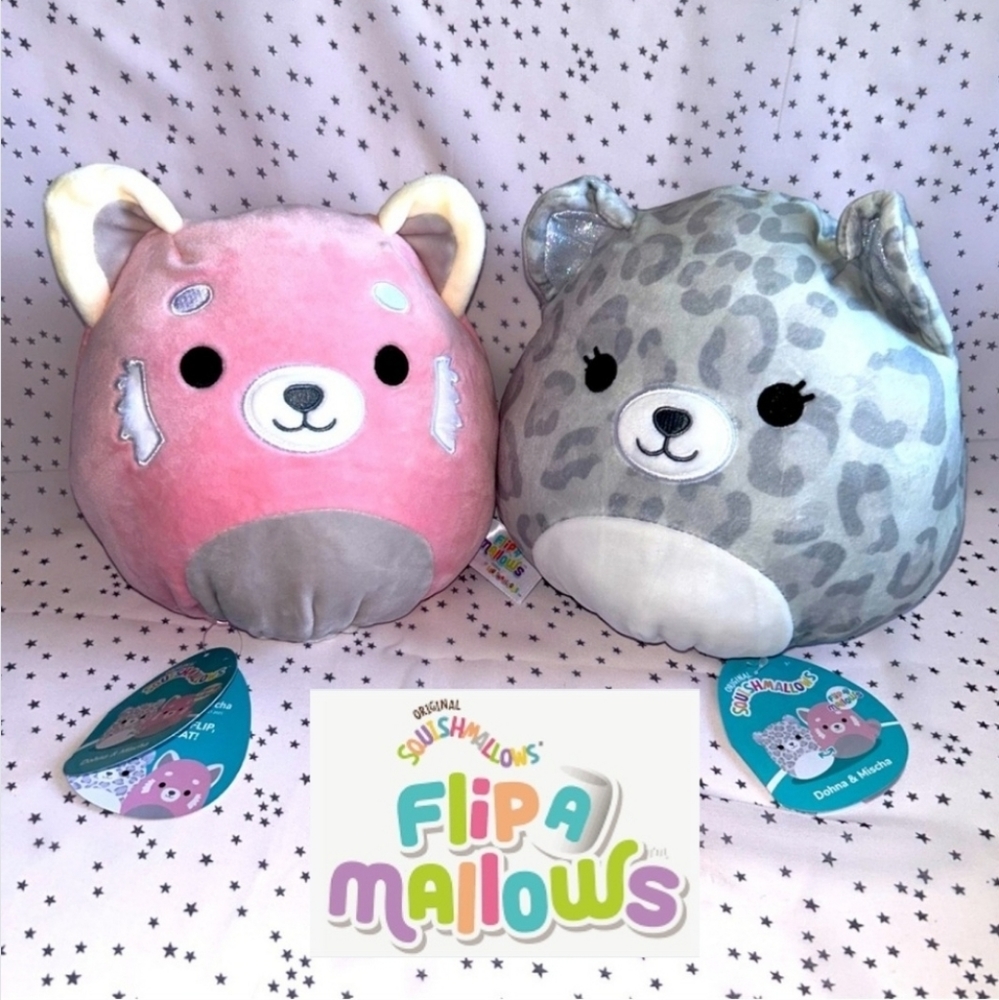 Dohna 🔄 Mischa 🐆 🐼  Pink Panda & Snow Leopard FlipAMallows ☆》NWT《☆